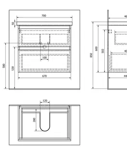 Koupelnový nábytek AQUALINE ALTAIR umyvadlová skříňka 67x60x45cm, černá mat AI670
