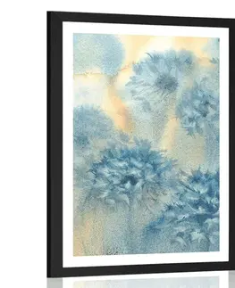 Květiny Plakát s paspartou modrá pampeliška v akvarelovém provedení