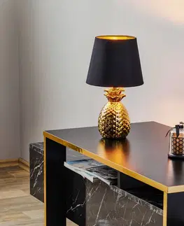 Stolní lampy Reality Leuchten Keramická stolní lampa Pineapple zlatočerná