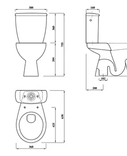 Záchody AQUALINE MIGUEL WC kombi, dvojtlačítko 3/6l, spodní odpad, bílá LC2258