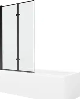 Vany MEXEN/S Cubik obdélníková vana 150 x 70 cm s panelem + vanová zástěna 100 cm, černá vzor 550315070X9210027070