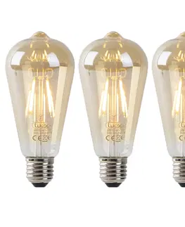 Zarovky Sada 3 ks E27 LED žárovek ST64 zlatá se senzorem světlo-tma 4W 400 lm 2200K