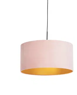 Zavesna svitidla Závěsná lampa s velurovým odstínem růžová se zlatem 50 cm - Combi