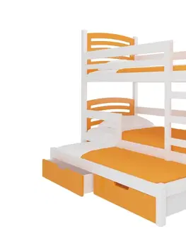 Postele ArtAdrk Dětská patrová postel s přistýlkou SORIA Barva: Borovice / růžová