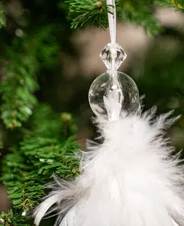 Vánoční dekorace Andělíček z peří, závěsný, barva šedá, 6 ks v polybagu.Cena za 1 ks