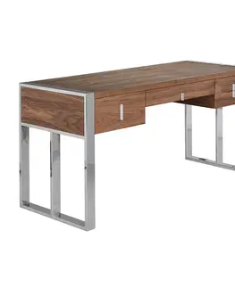 Stylové a luxusní pracovní a psací stoly Estila Moderní psací stůl Vita Naturale hnědý s chromovýma nohama 158cm