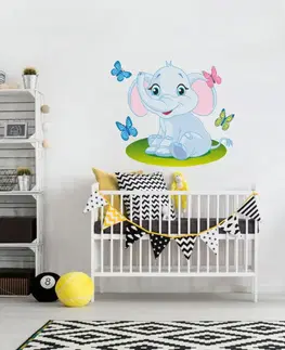 Samolepky na zeď Samolepky do dětského pokoje - Slon a motýlky