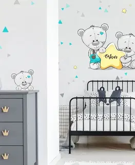 Samolepky na zeď Dětské samolepky na zeď - Medvídci s jménem a trojuhelníky
