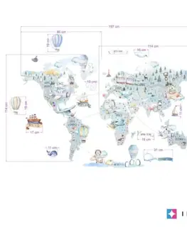 Samolepky na zeď Dětské samolepky na zeď - Cestovatelská mapa světa pro kluky