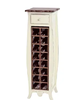 Designové a luxusní vinotéky Estila Regál na láhve Antoinette v provence stylu z mahagonového dřeva bíle barvy se zásuvkou 120 cm