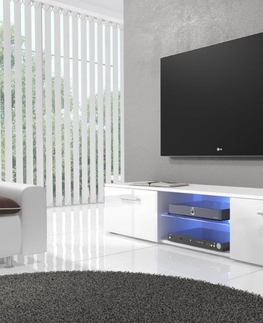 TV stolky TV stolek IWORU s LED, bílý/bílý lesk