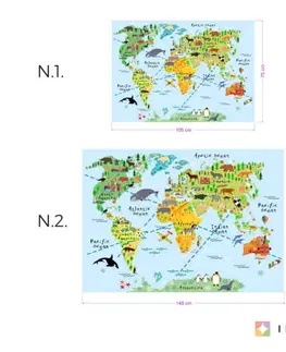 Samolepky na zeď Samolepka na zeď - Mapa světa se zvířaty pro školáky
