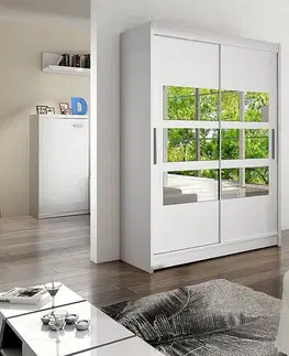 Obývací pokoj Expedo Posuvná šatní skříň STAWEN VII se zrcadlem, 150x200x58, bílá mat