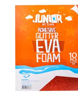 Hračky JUNIOR-ST - Dekorační pěna A4 EVA 10 ks červená samolepicí glitter 2,0 mm