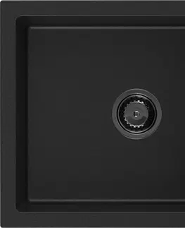 Sifony k pračkám MEXEN/S Leo granitový dřez 1-miska s odkapávačem 900 x 500 mm, černý, černý sifon 6501901010-77-B