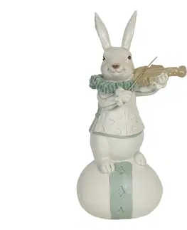 Velikonoční dekorace Velikonoční dekorace bílého králíka s houslemi na vajíčku - 8*7*17 cm Clayre & Eef 6PR3157