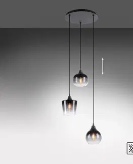 Retro závěsná svítidla LEUCHTEN DIREKT is JUST LIGHT závěsné svítidlo černé 3 ramenné kouřové sklo moderní do interiéru LD 15424-18