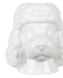 Dekorativní vázy Bílá keramická váze ve tvaru hlavy Pudla - 18*18*19 cm Clayre & Eef 6CE1298