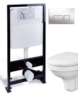 WC sedátka PRIM předstěnový instalační systém s chromovým tlačítkem  20/0041 + WC CERSANIT DELFI + SOFT SEDÁTKO PRIM_20/0026 41 DE2