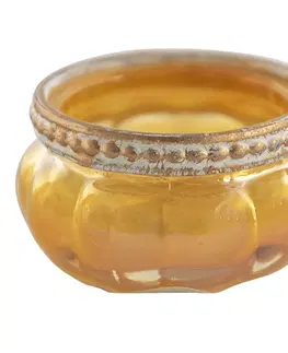 Svícny Žlutý skleněný svícen na čajovou svíčku s kovovým lemem - Ø6*4 cm Clayre & Eef 6GL3502