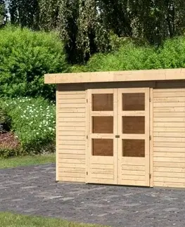 Dřevěné plastové domky Dřevěný zahradní domek ASKOLA 4 s přístavkem 150 Lanitplast Přírodní dřevo