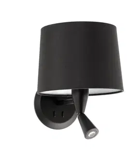 Nástěnná svítidla FARO BARCELONA Nástěnné světlo Conga s LED lampou na čtení, černá