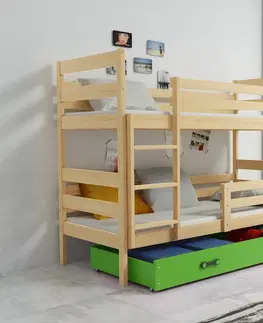Postele BMS Dětská patrová postel ERYK | borovice Barva: Borovice / zelená, Rozměr: 160 x 80 cm