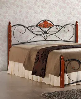 Postele HALMAR Kovová postel Valentina 160x200 dvoulůžko antická třešeň/černá