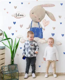 Samolepky na zeď Dětské nálepky na zeď - Zajíček s modrými nálepkami a jménem, personalizovaná nálepka