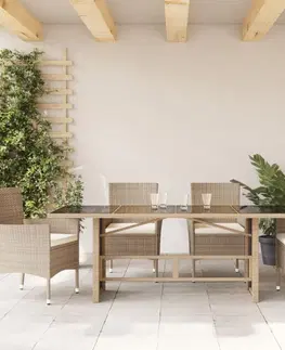 Zahradní stolky Zahradní stůl se skleněnou deskou béžový 190x80x74 cm polyratan