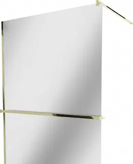 Sprchové zástěny MEXEN/S KIOTO Sprchová zástěna WALK-IN s poličkou a držákem ručníků 110 x 200 cm, zrcadlové 8 mm, zlatá 800-110-121-50-50