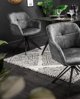 Luxusní jídelní židle Estila Moderní otočná čalouněná židle Marmol v šedém potahu s černými nohama 82cm