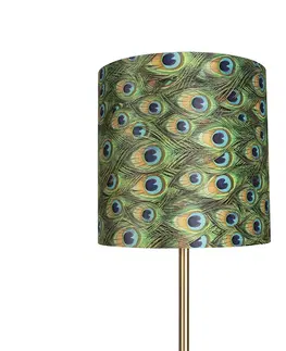 Stojaci lampy Stojací lampa mosazná s pávím odstínem 40 cm - Simplo