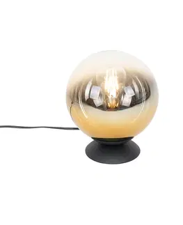 Stolni lampy Stolní lampa Art Deco černá se zlatým sklem - Pallon