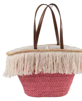 Nákupní tašky a košíky Růžová plážová taška/ košík s třásněmi Beach tassel  - 48*18*30cm J-Line by Jolipa 93738 středně růžová