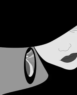 Černobílé tapety Tapeta černobílá nóbl dáma v klobouku