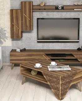 Obývací stěny a sestavy nábytku Sada nábytku do obývacího pokoje BERIL ořech
