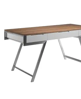 Stylové a luxusní pracovní a psací stoly Estila Luxusní psací stůl Urbano ze dřeva se stříbrnými nožičkami 160cm