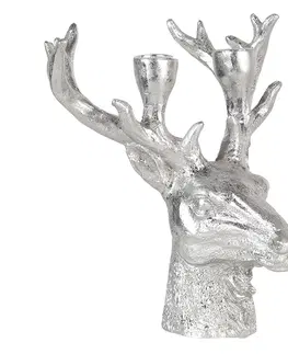 Svícny Stříbrný svícen hlava jelena s patinou - 22*21*24 cm Clayre & Eef 6PR3441ZI