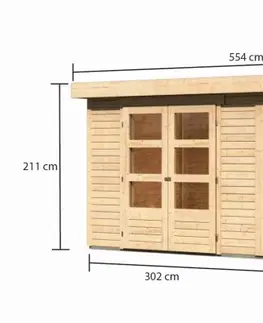 Dřevěné plastové domky Dřevěný zahradní domek KERKO 4 s přístavkem 240 Lanitplast Přírodní dřevo