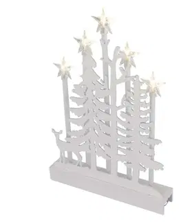 LED osvětlení na baterie EMOS LED dekorace dřevěná – les s hvězdami, 35,5 cm, 2x AA, vnitřní, teplá bílá, časovač DCAW13