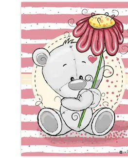 Obrazy do dětského pokoje Tabulka moc roztomilého medvídka s květem