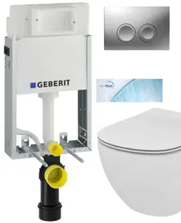 Záchody GEBERIT KOMBIFIXBasic vč. matného tlačítka DELTA 25 + WC Ideal Standard Tesi se sedátkem SoftClose, AquaBlade  110.100.00.1 21MA TE1