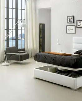 Luxusní a stylové postele Estila Moderní kožená postel Lidia s čalouněním bílé barvy s vysokým čelem s úložným prostorem 90-180cm