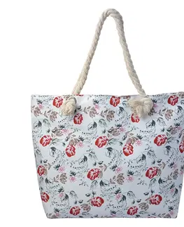 Nákupní tašky a košíky Bílá plážová taška s květy - 43*33 cm Clayre & Eef JZBG0262W