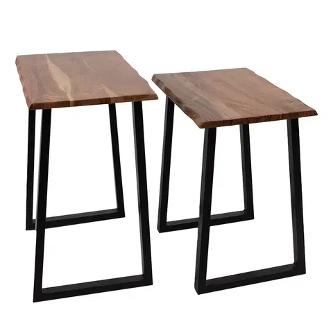 Konferenční stolky Set 2ks odkládací stolek kovové nohy a dřevěná deska - 50*30*50 / 45*30*45 cm Clayre & Eef 65162