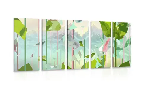 Obrazy stromy a listy 5-dílný obraz abstraktní ráj