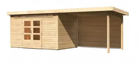 Dřevěné plastové domky Dřevěný zahradní domek KANDERN 7 s přístavkem 320 Lanitplast Přírodní dřevo