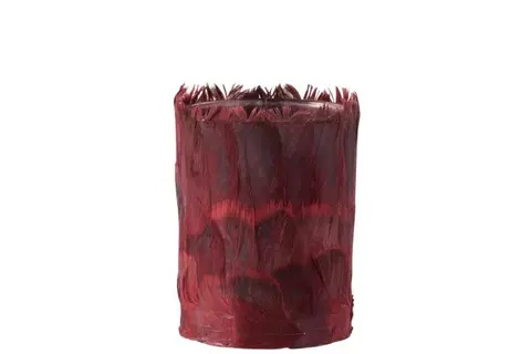 Svícny Skleněný svícen na čajovou svíčku ozdobený vínovými peříčky - 10*10*13 cm J-Line by Jolipa 97472