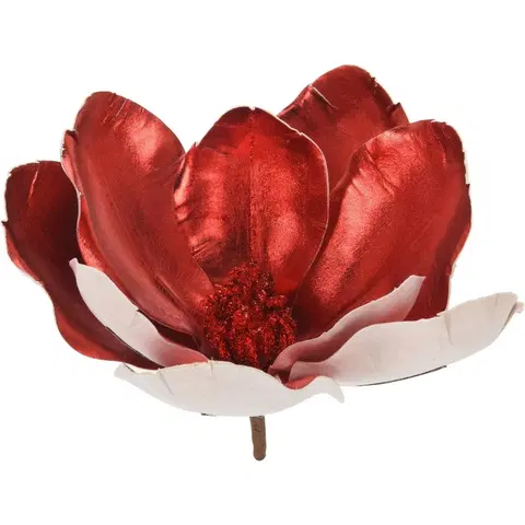 Vánoční dekorace Umělá magnolie na klipu červená, 22 x 20 cm